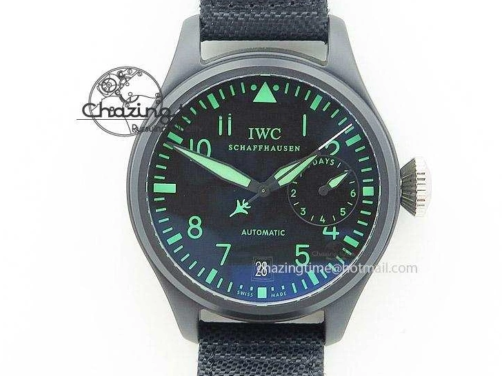 MIROTIME 0820 Durable Big Pilot 5019 Ceramic Case Black Dial Green Markers Asian 23J 7396